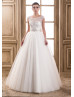 Illusion Neck Ivory Beaded Tulle Pearl Buttons Back Wedding Dress